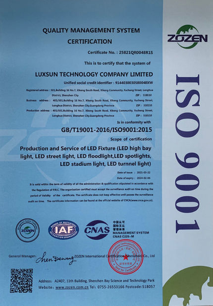 中国 Luxsun lighting Co.,Ltd 認証