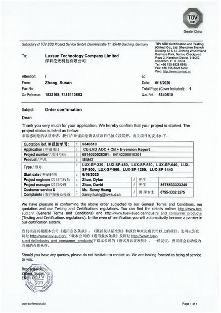 中国 Luxsun lighting Co.,Ltd 認証